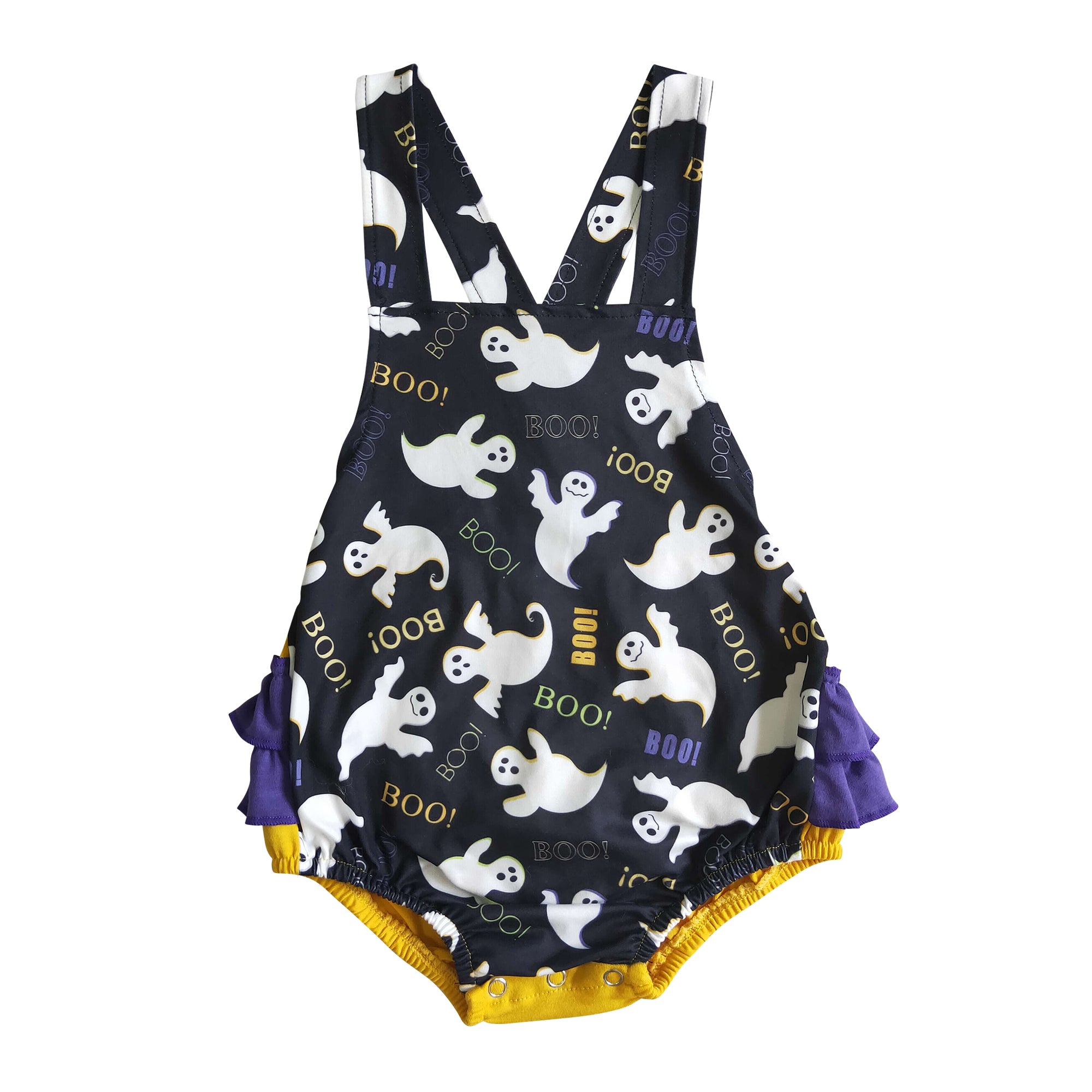 toddler halloween boo print black ruffle romper