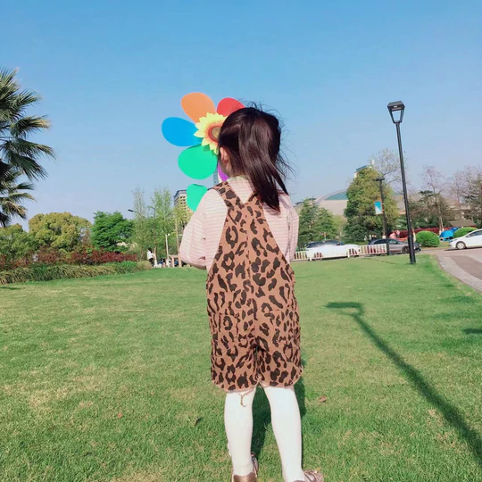 leopard denim cross overalls jumpsuit kids clothes