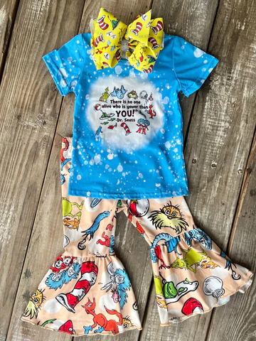 girl outfit blue dr seuss bell bottom set