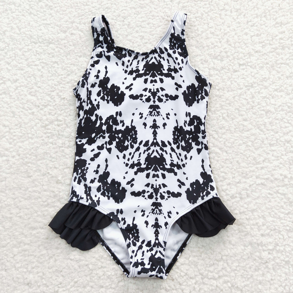 little girl black cow print swimsuit