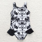 little girl black cow print swimsuit