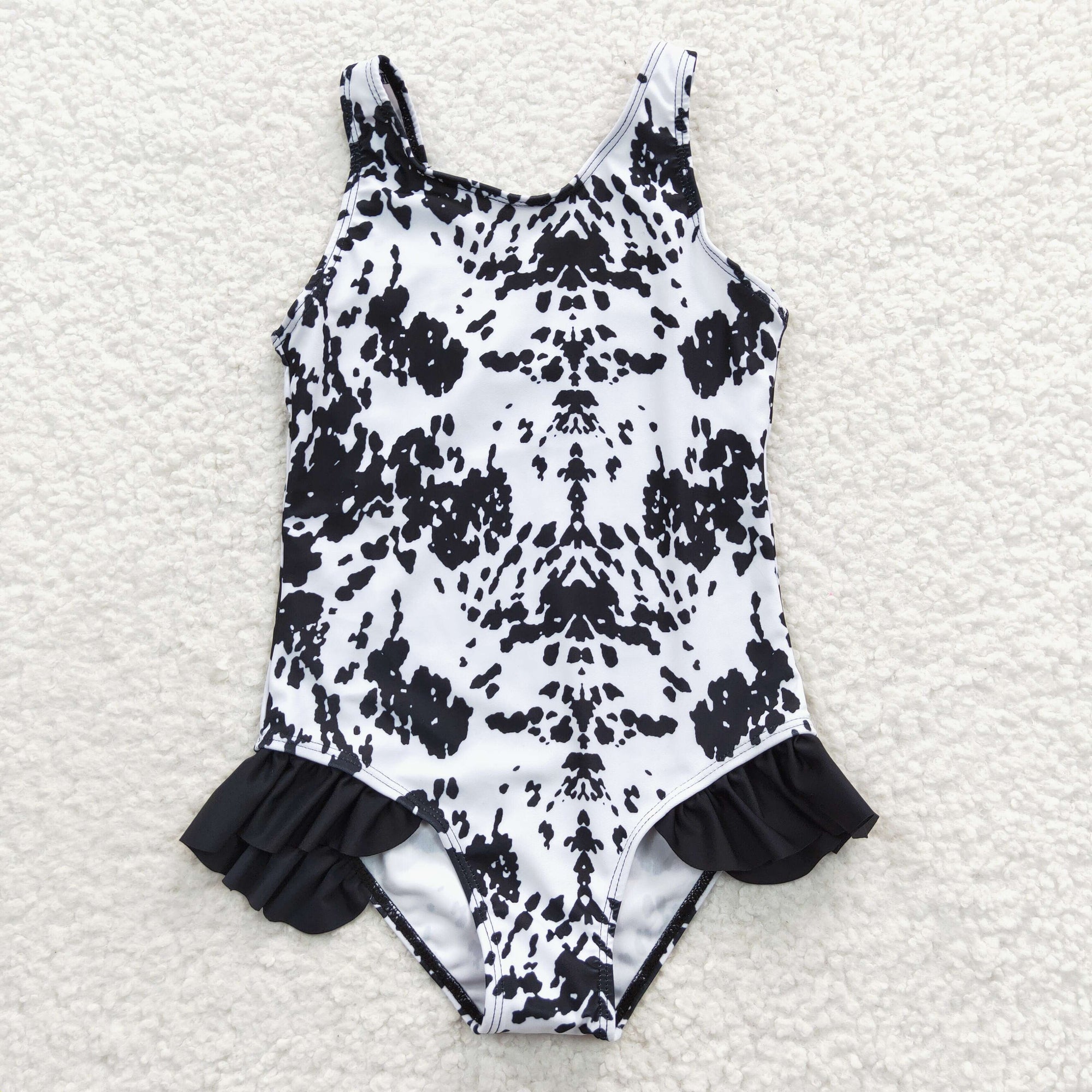 little girl black cow print swimsuit