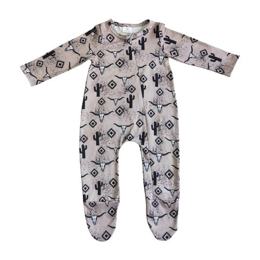 baby long sleeve western print footie zip sleeper