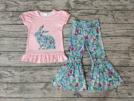 girl easter floral bunny pink clothes set