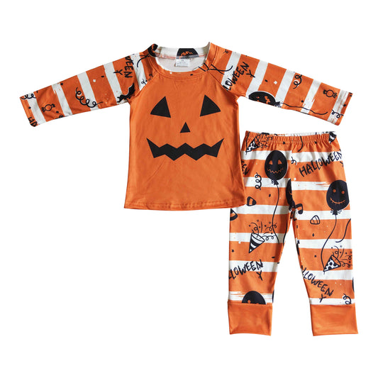 kids clothing orange halloween pumpkin balloon pajamas boy
