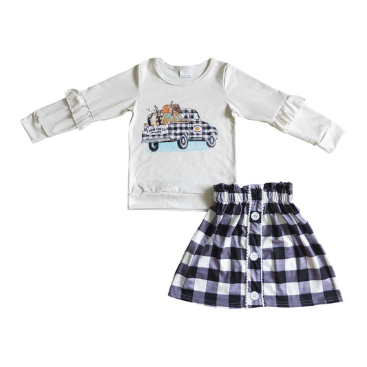 fall pumpkin truck gingham girl skirt set outfit