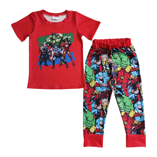 boys clothing red short sleeve cartoon outfit pants set