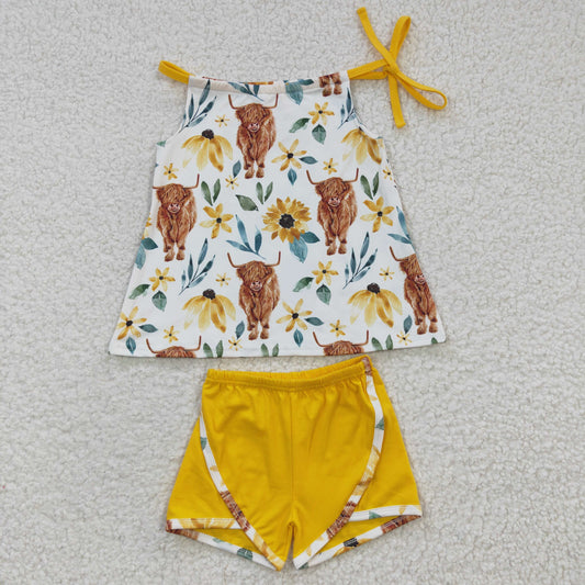 girl sunflower shorts set summer clothing