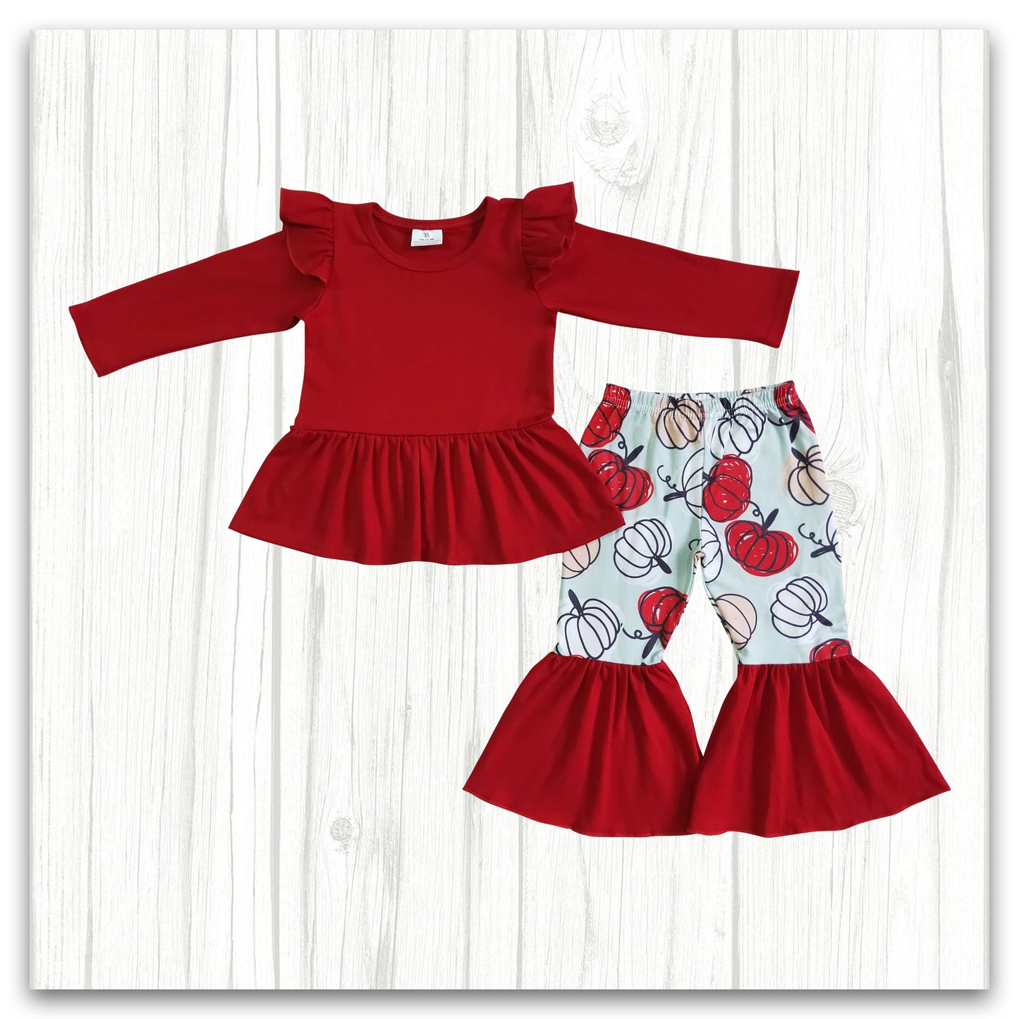 girl autumn fall red cotton pumpkin pants set outfit