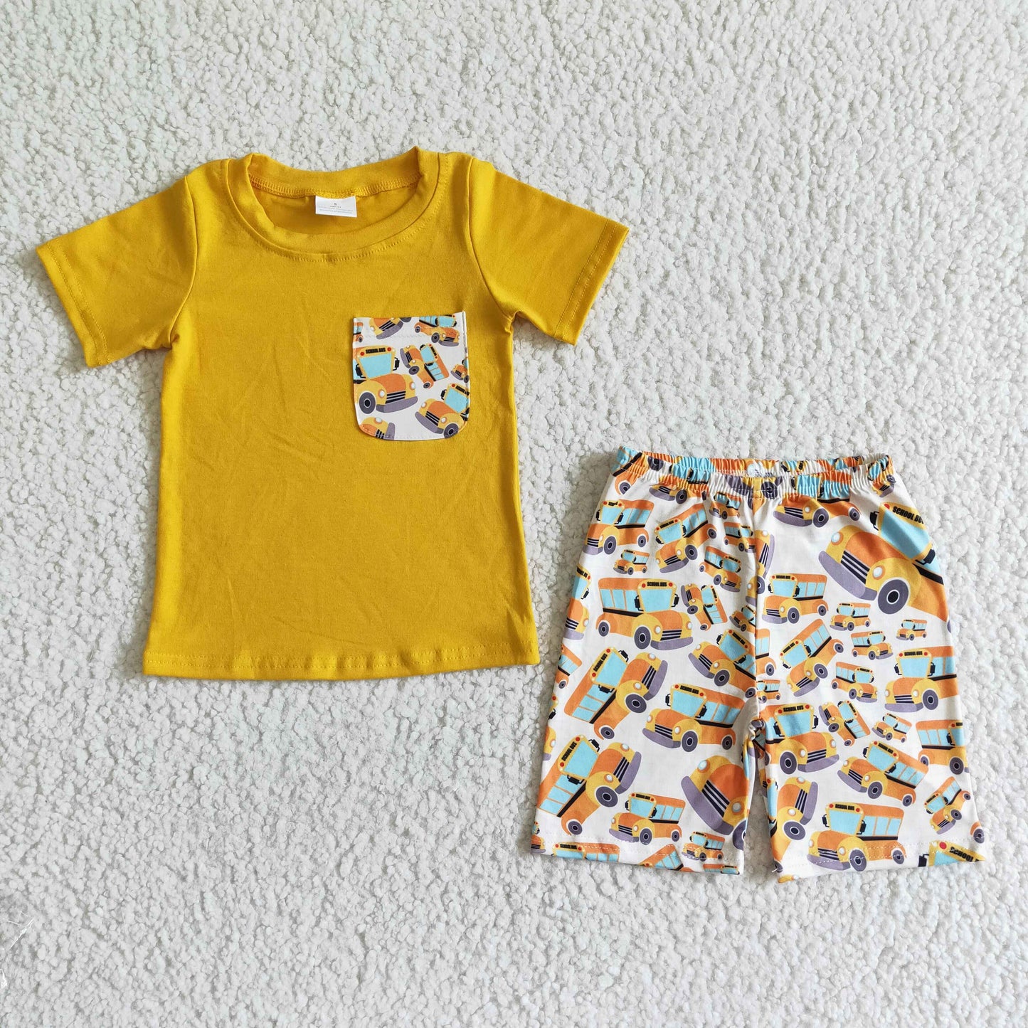 boy's clothes yellow school bus shorts set