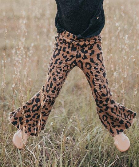 leopard distressed bell bottoms