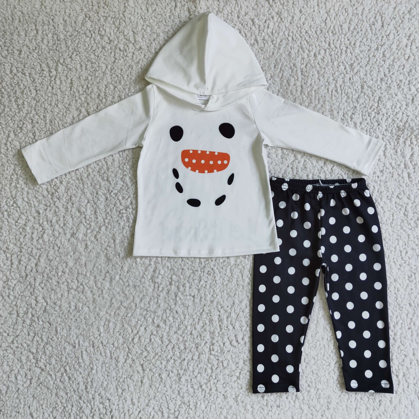let it snow white hoodie sweater black dots legging outfit