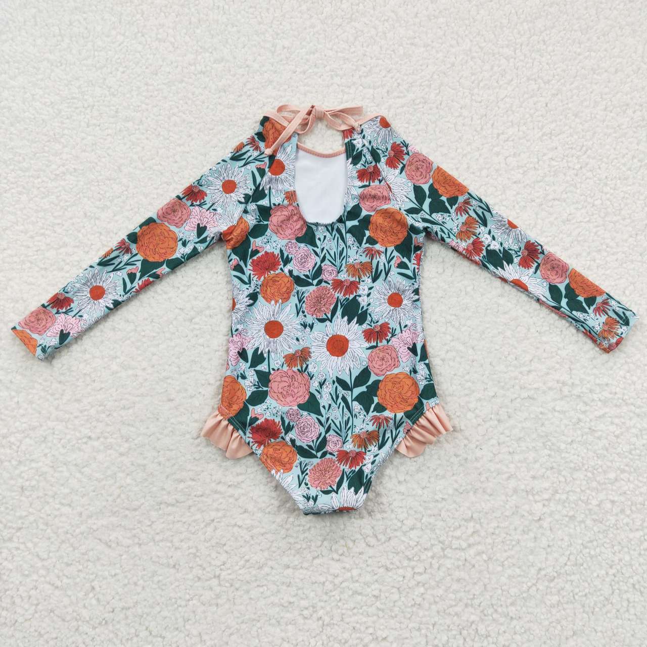 kids little girl long-sleeved floral swimsuit