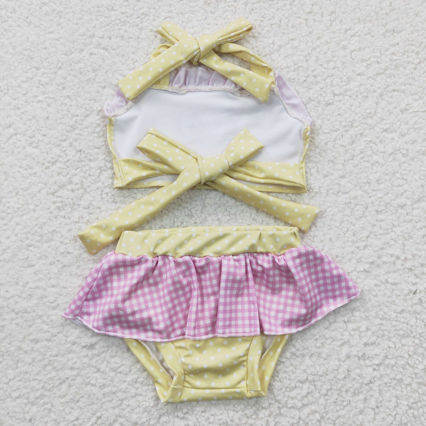 2pcs yellow princess ruffle swimsuit for girl