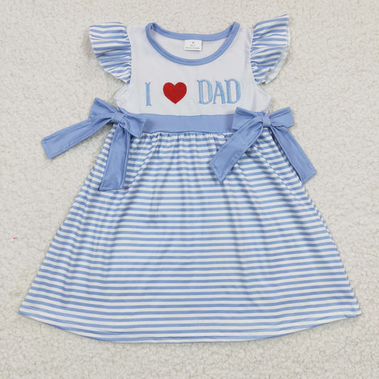 i love dad blue stripe dress embroidery
