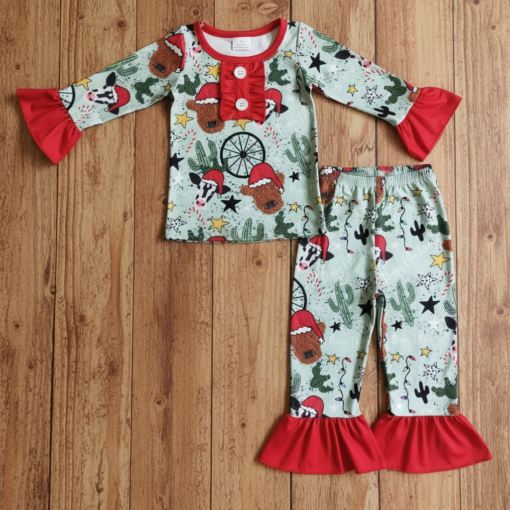 merry christmas cow pajama red girls clothing