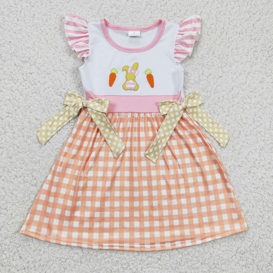 girl easter orange checked carrot embroidery dress
