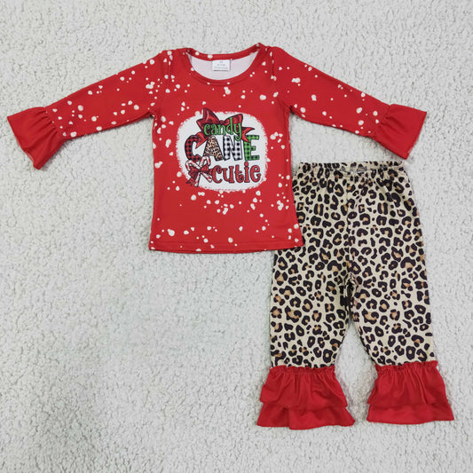 girl christmas red candy cane cutie leopard ruffle outfit