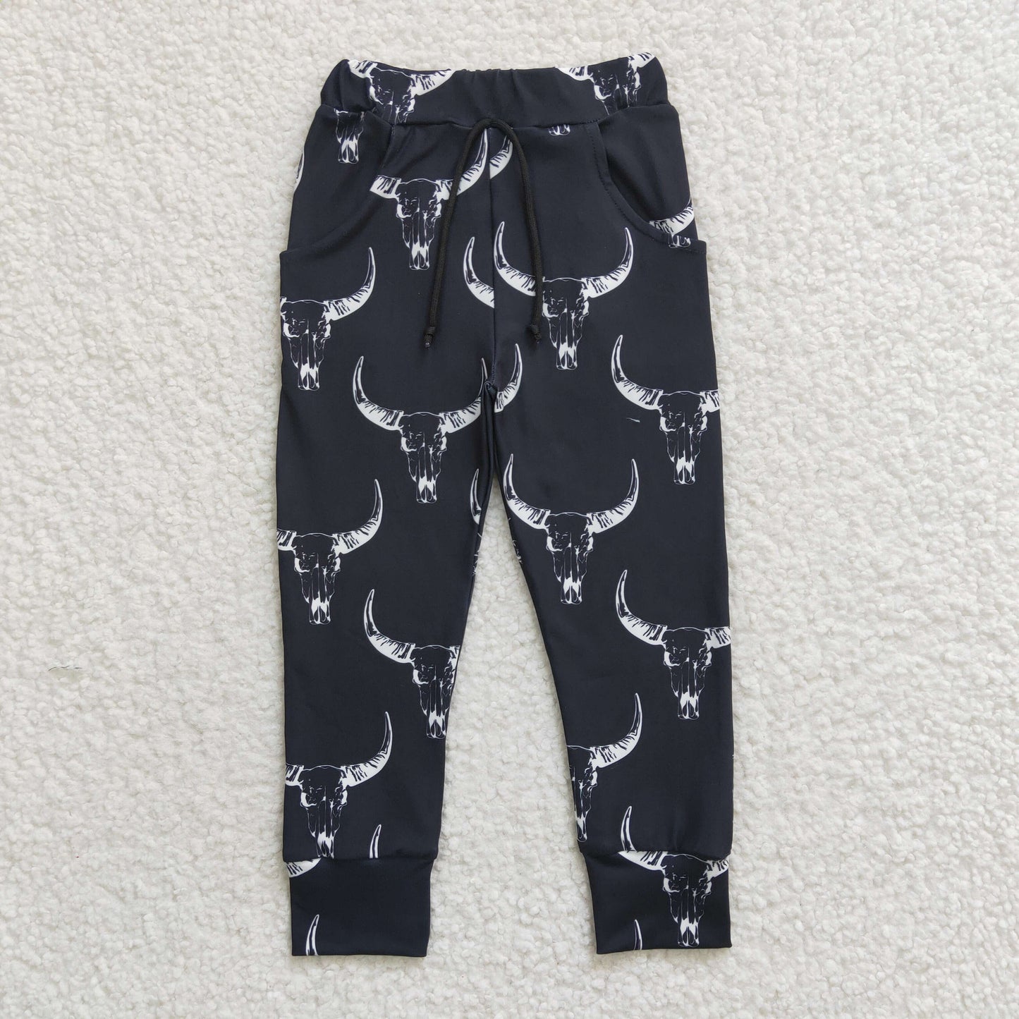 kids bottom black cow print jogger pants for boy