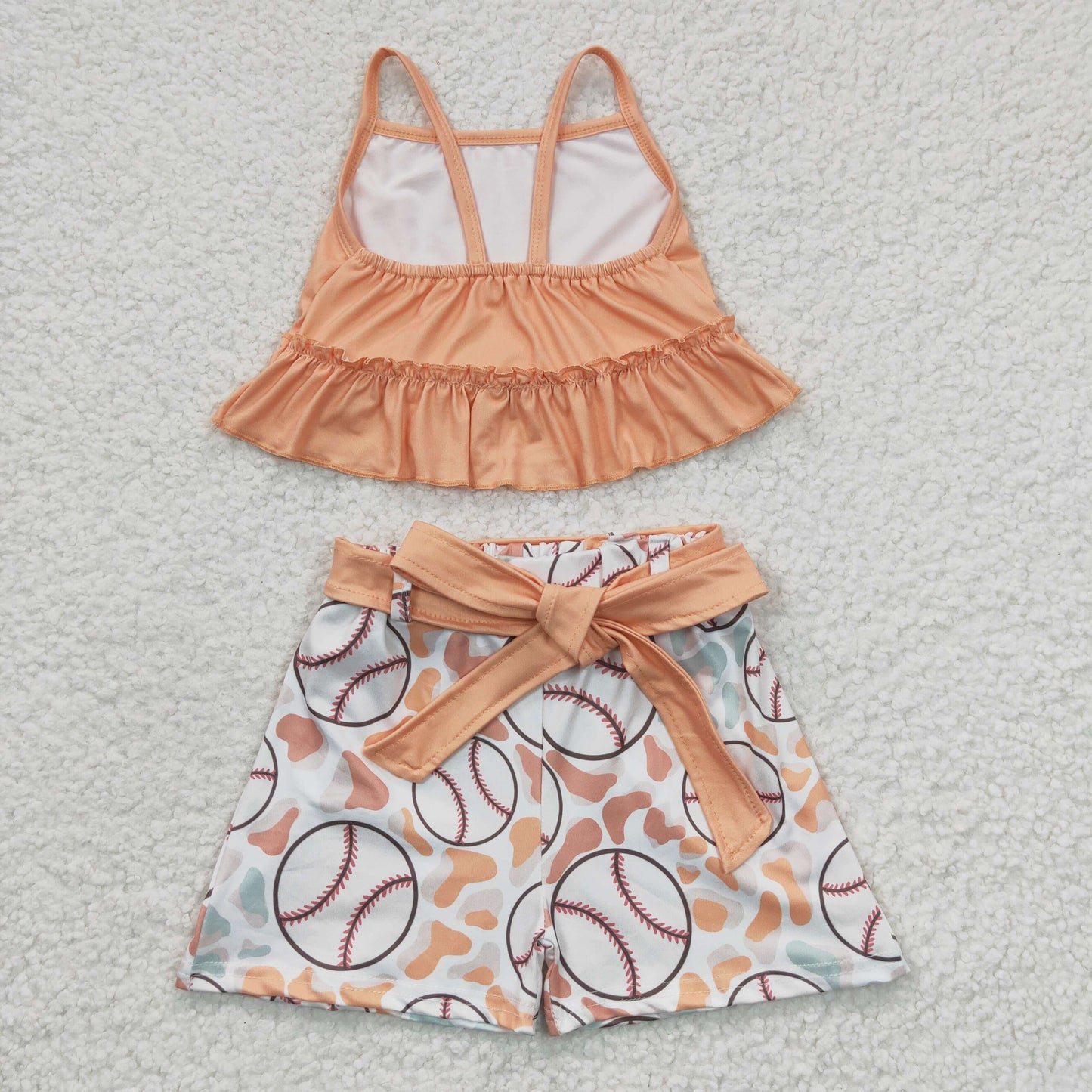 strap ruffle crop baseball shorts set