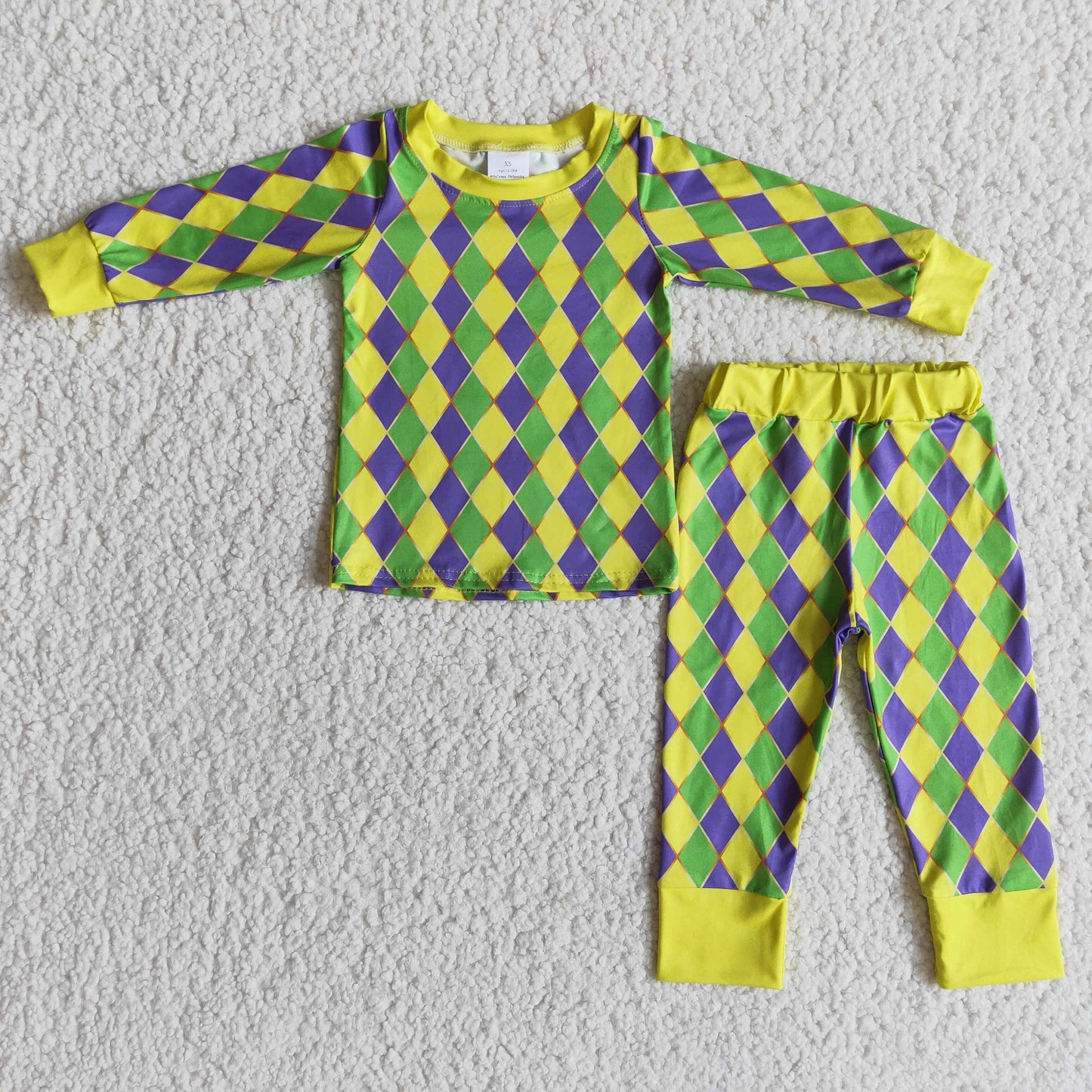 mardi purple yellow green pajamas outfit boy