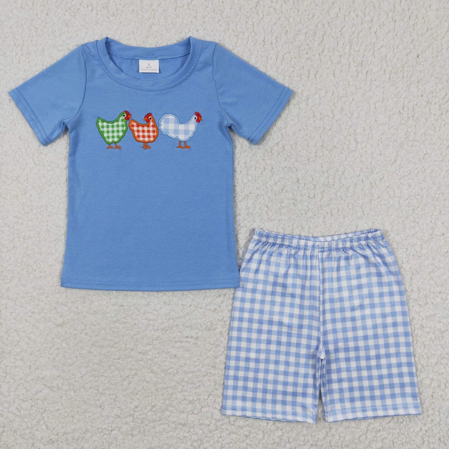chicken embroidered shorts set boys clothing