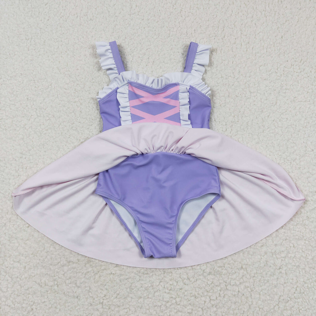 Tangled Hair Pink & Purple Princess One Piece Girls Swimsuit