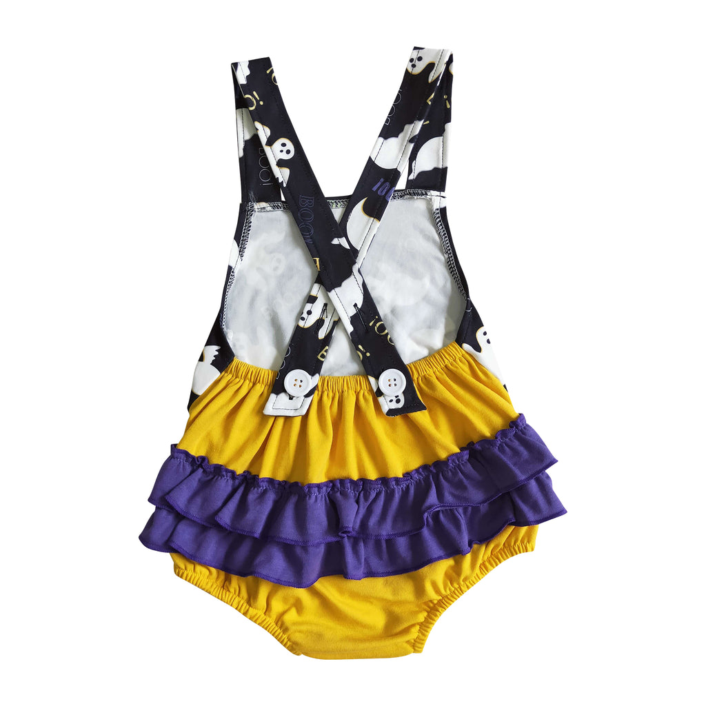 toddler halloween boo print black ruffle romper