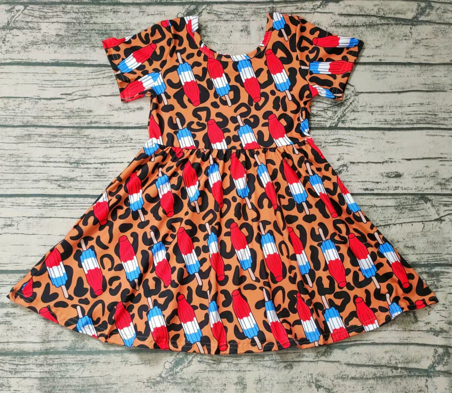 girl's clothing 4th of july leopard dress