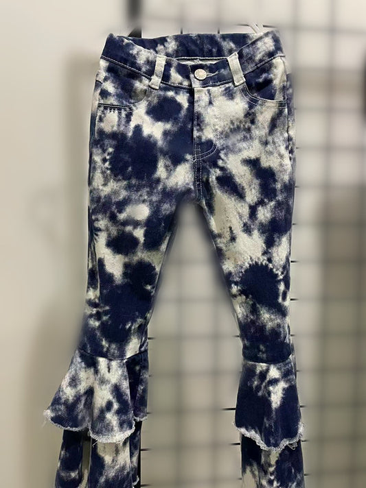 kids blue white bleached flared jeans