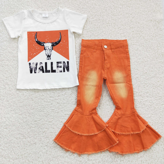 2PCS orange denim pants set