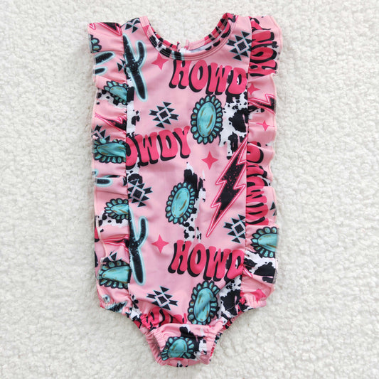 western howdy girl 1 pcs ruffle zip swim wear bathing suit