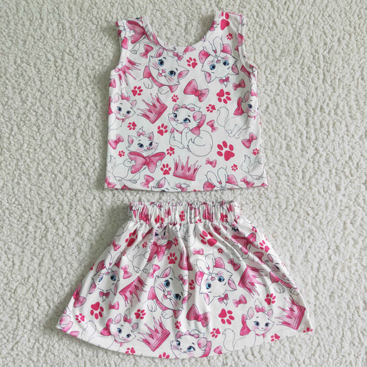 kids girl's pretty cat skirt 2pcs outfit