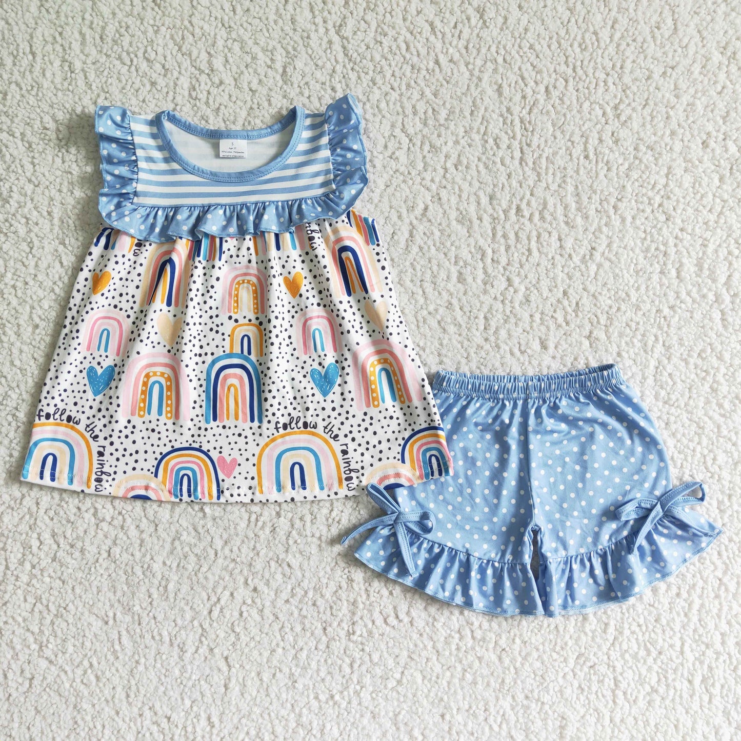kids clothing girl's outfit blue rainbow shorts set