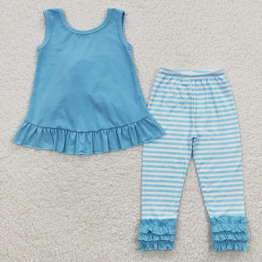 spring blue icing pants set bow outfit