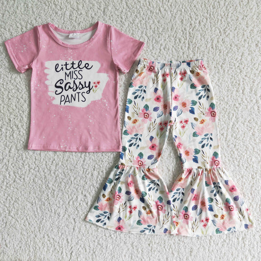 girl's outfit pink spring miss sassy floral pants set