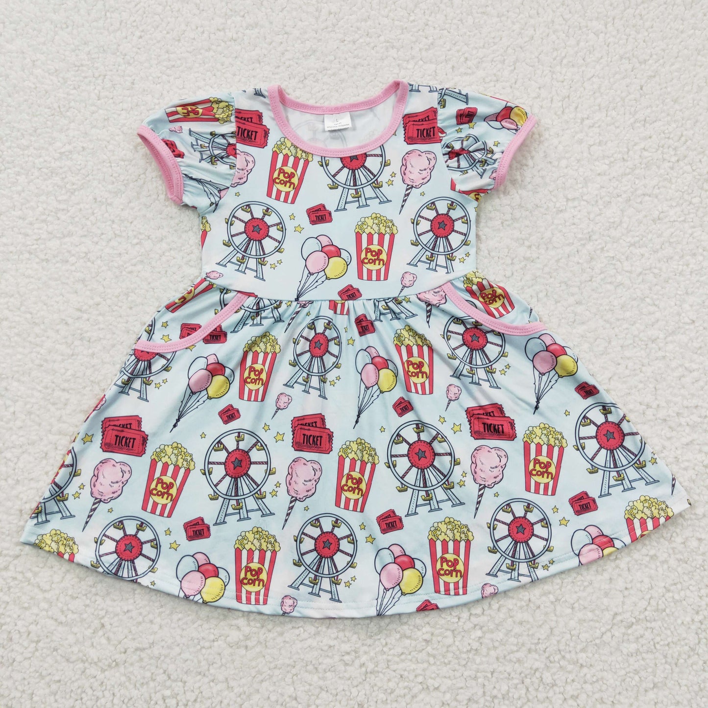 child short sleeve pop corn park dress with pockets