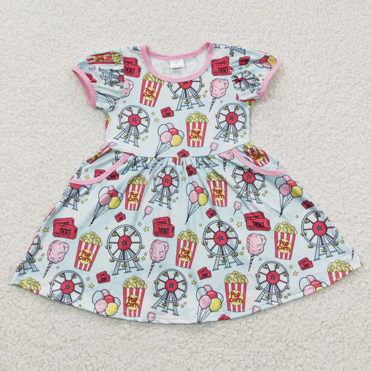 child short sleeve pop corn park dress with pockets