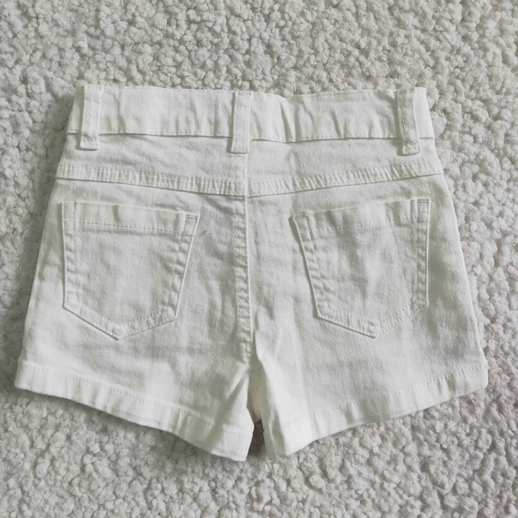 girl's clothing fashion white ruffle denim shorts
