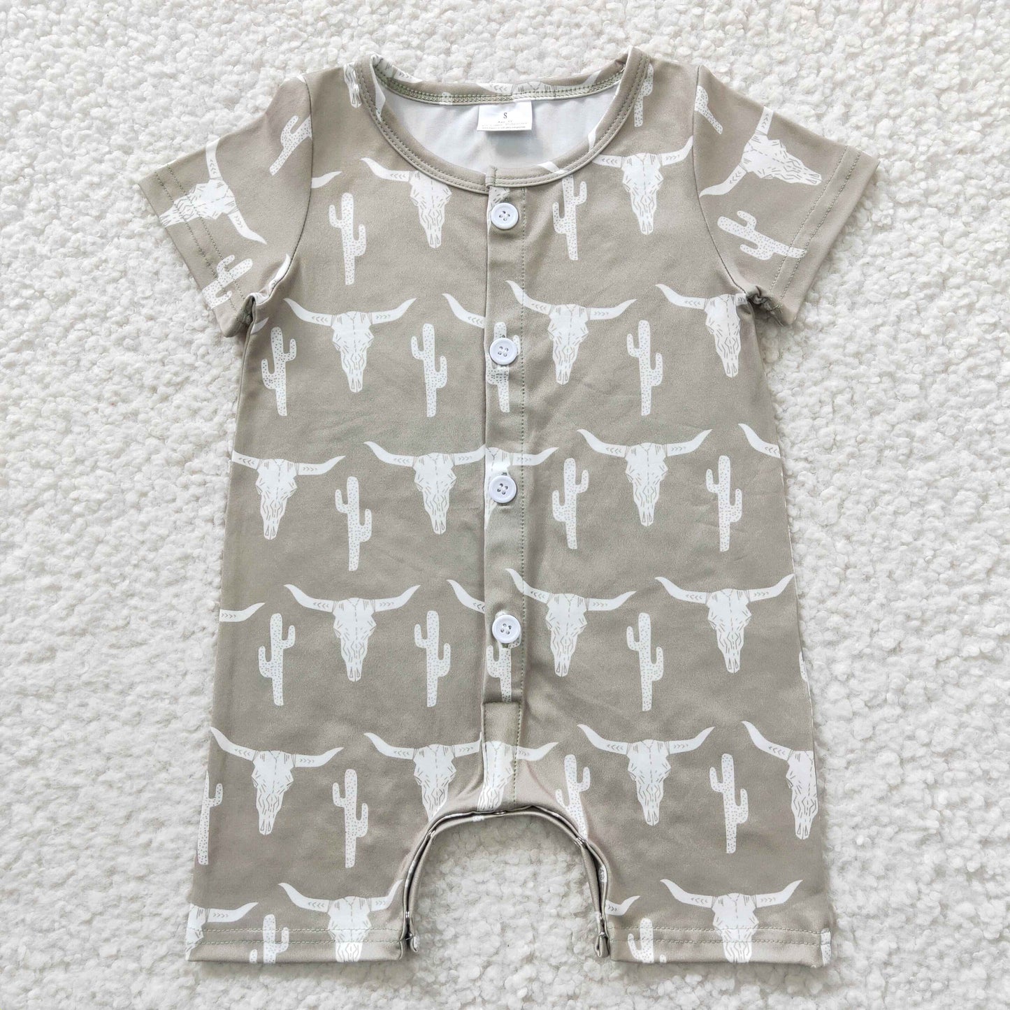 baby boy sleeveless cow print button romper