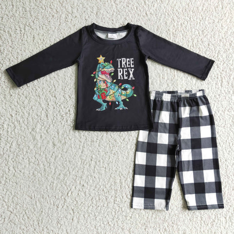 boy christmas black tree rex dinosaur pants outfit