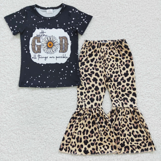 with god all things are possible leopard bell bottom set