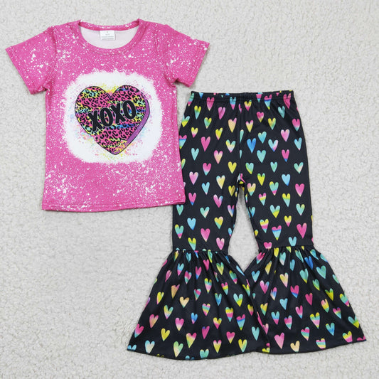 girl valentine xoxo outfit rainbow heart pattern
