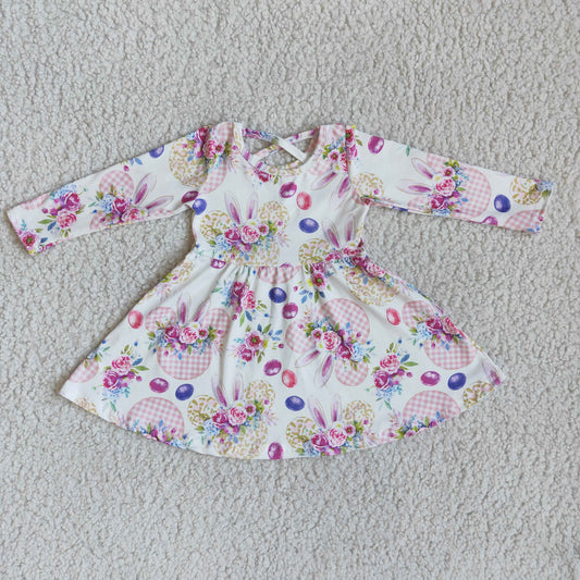 Long Sleeve Floral Bunny Print Dress