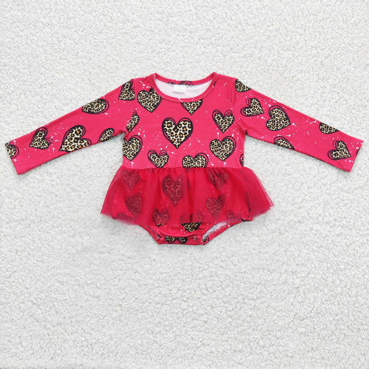 infant baby leopard heart hot pink tutu romper for valentine