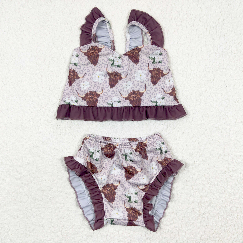 2pcs swimsuit western girl summer clothing highland cow
