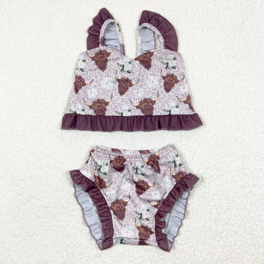 2pcs swimsuit western girl summer clothing highland cow