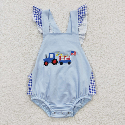 baby girl 4th of july blue embroidery ruffle bubble