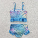 mermaid fish scale blue girl’s swimsuit