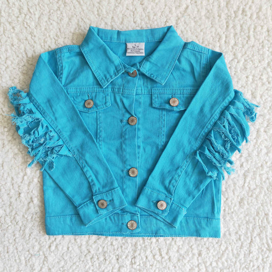 girl’s clothing fashion blue denim jacket top